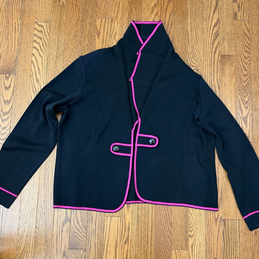Ming Wang Black Knit Jacket w/ Pink Trim – Women’s XL
